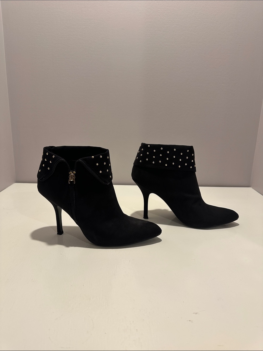 Nine West Black Studded Fold-Over Ankle Booties
